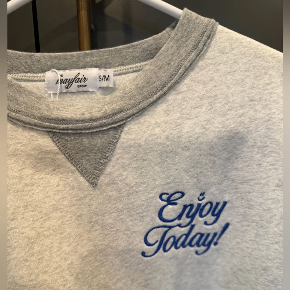 Mayfair 'Enjoy Today' Cream & Gray Graphic Sweatshirt - Picture 6 of 7